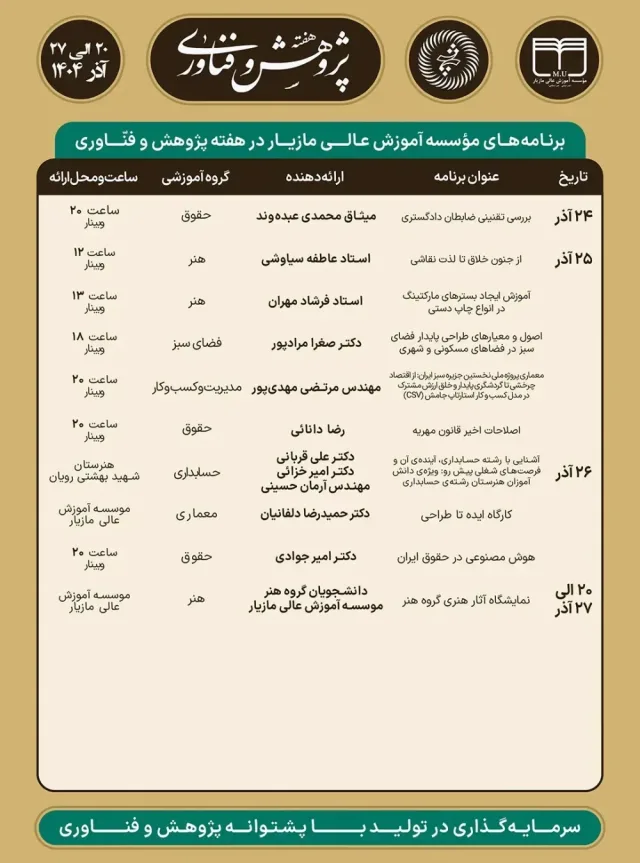 برگزاری هفته پژوهش و فناوری سال ۱۴۰۴ و مراسم اختتامیه همراه با جشن شب یلدا ۱۷